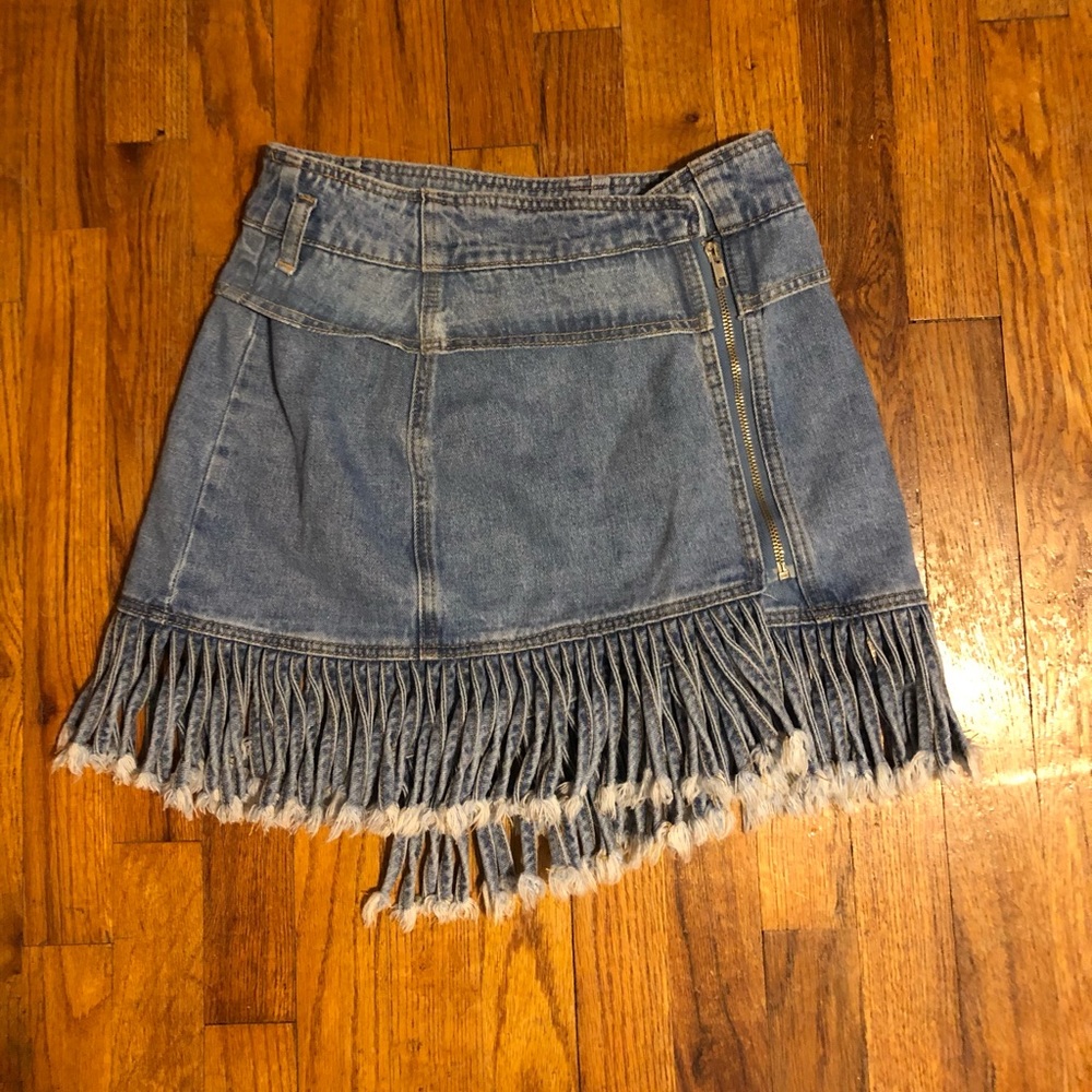 Sold***Jean Fringe skirt size small